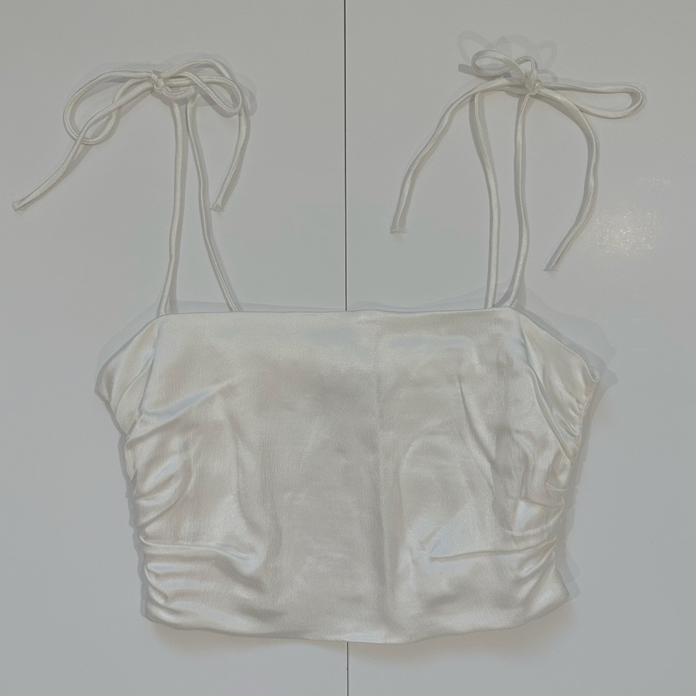 Zara White Satin Crop Top - SMALL